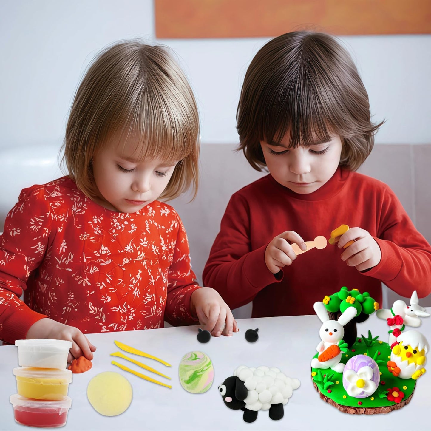 LAHAND Easter Air Dry Clay Kits for Kids,DIY Model Magic Clays,Jesus，Bunny，Eggs Craft DIY kit, This Clay Sets Can be Used as Easter Basket Stuffing or Classroom Party Favors