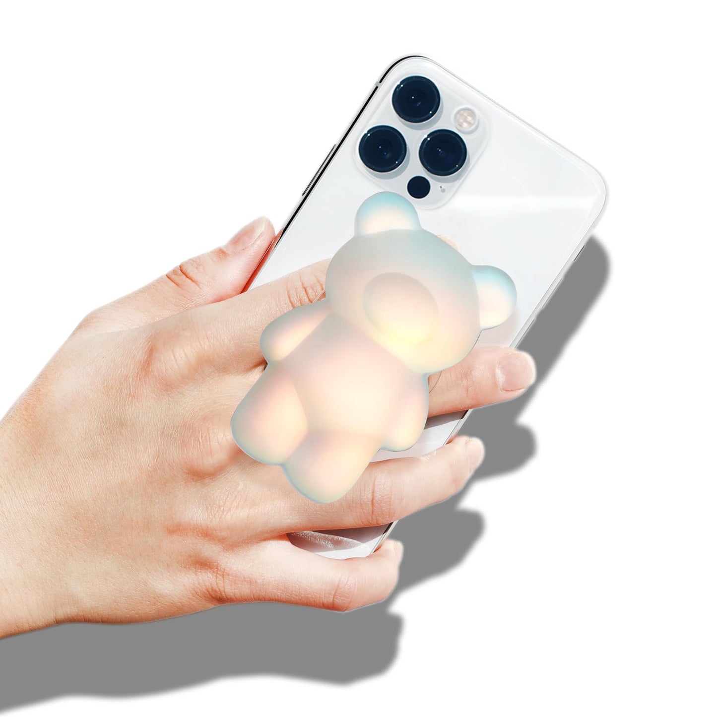 On The Grip Magnetic 3D Gummy Bear Style Expandable Collapsible Mobile Phone Grip Stand Holder for Smartphone Tablet Cell Phone Accessory (Matte Holographic)