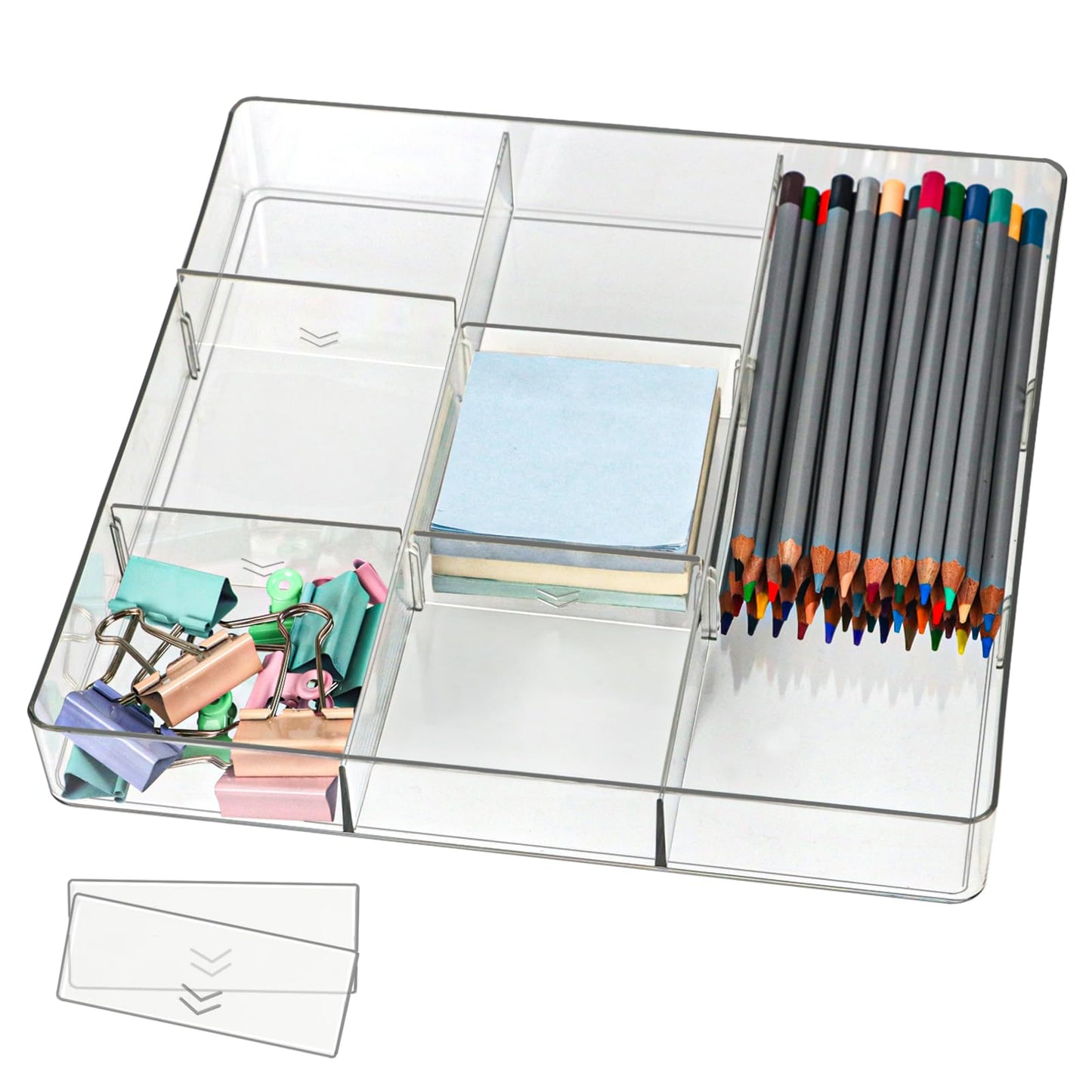 ZEXALOR Adjustable Clear Drawer Organizer, Plastic Drawer Divider Tray with Removable 9 Sections for Desk,Bathroom,Office,Makeup,Junk