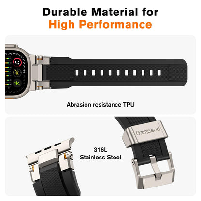 amBand Bands Compatible with Apple Watch Ultra 3/2/1 49mm, M1 Sport Series Rugged Durable Strap with Metal Connector to Match Ultra's Titanium Case for iWatch 49mm Men Titanium/Black