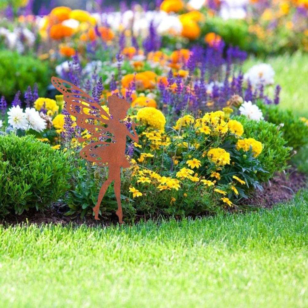 BTSEURY Decorative Garden Stakes Fairy Silhouette Metal Yard Stakes Arts Outdoor Garden Decor Spring Decor