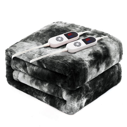 Electric Heated Blanket 50"x60",Luxury Grey Faux Fur Electric Throw Blanket,Fast Heating Soft Fluffy Thick Electric Blanket with 6 Heating Levels & 12H Auto Off