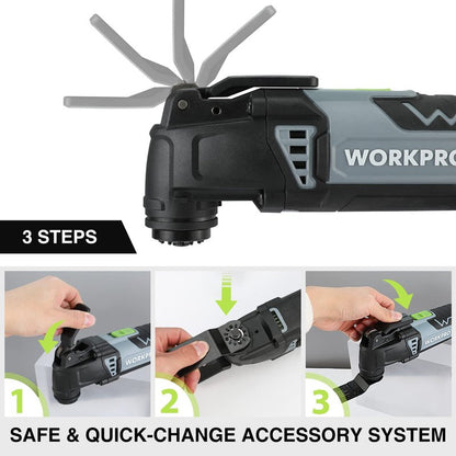 WORKPRO Oscillating Multi-Tool Kit for Christmas, 3.0 Amp Corded Quick-Lock Replaceable Oscillating Saw with 7 Variable Speed, 3° Oscillation Angle, 17pcs Saw Accessories, and Carrying Bag