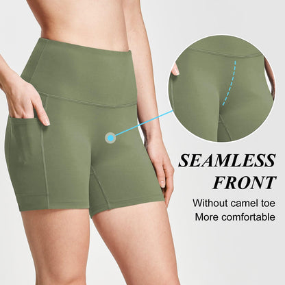 baleaf Biker Shorts Women Yoga Gym Workout Spandex Running Volleyball Tummy Control Compression with Pockets Soft 5" Navy Green M