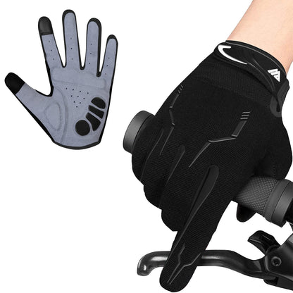 WESTWOOD FOX Cycling Bike Gloves for Men Full Finger BMX Biking Mountain for Grips - Bicycle Touchscreen MTB Gloves Padded Anti-Slip Riding Women Wheelchairs Road Cycling (Black, M)