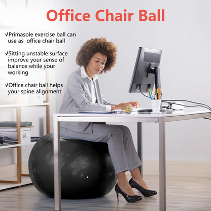 Primasole Stability Ball 55cm(21.7inch- 65cm(25.6inch) Diameter Thickened Yoga for Pregnancy & Exercise - Fitness Ball for Pilates, Office Chair and Birth Support.
