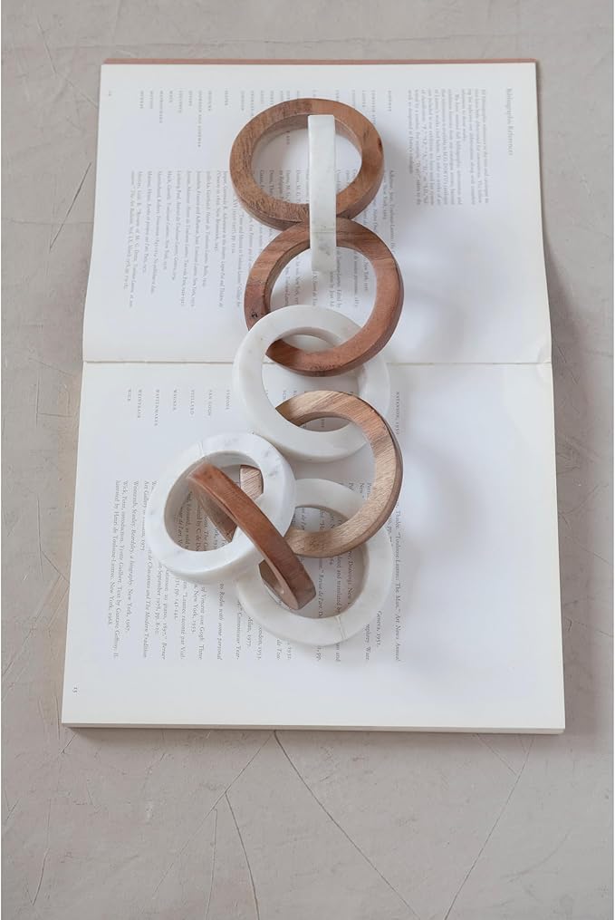 Creative Co-Op Acacia Wood and Marble Chain with 8 Links
