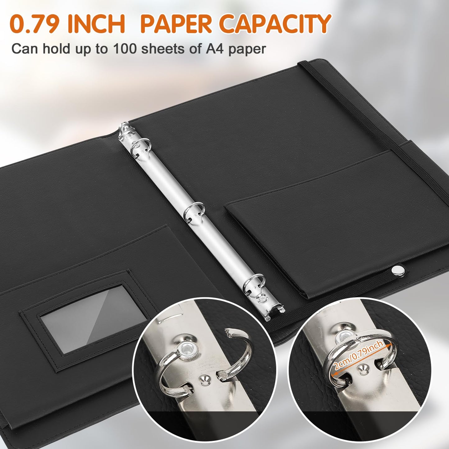 YOTINO Sheet Music Folder, 3 Ring Choral Muisc Folder,13"x10.2" PU Leather Music Binder Black with Elastic Band and Handle Fits Letter Size 8.5 x 11 inch