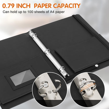 YOTINO Sheet Music Folder, 3 Ring Choral Muisc Folder,13"x10.2" PU Leather Music Binder Black with Elastic Band and Handle Fits Letter Size 8.5 x 11 inch