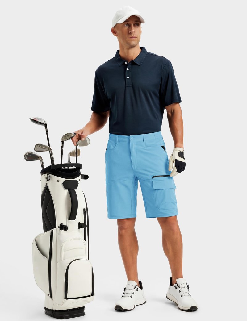 TACVASEN Mens 10" Hiking Shorts Golf Outdoor Lightweight Quick Dry Summer Casual Dress Fishing Shorts with Zipper Pockets Sky Blue 30