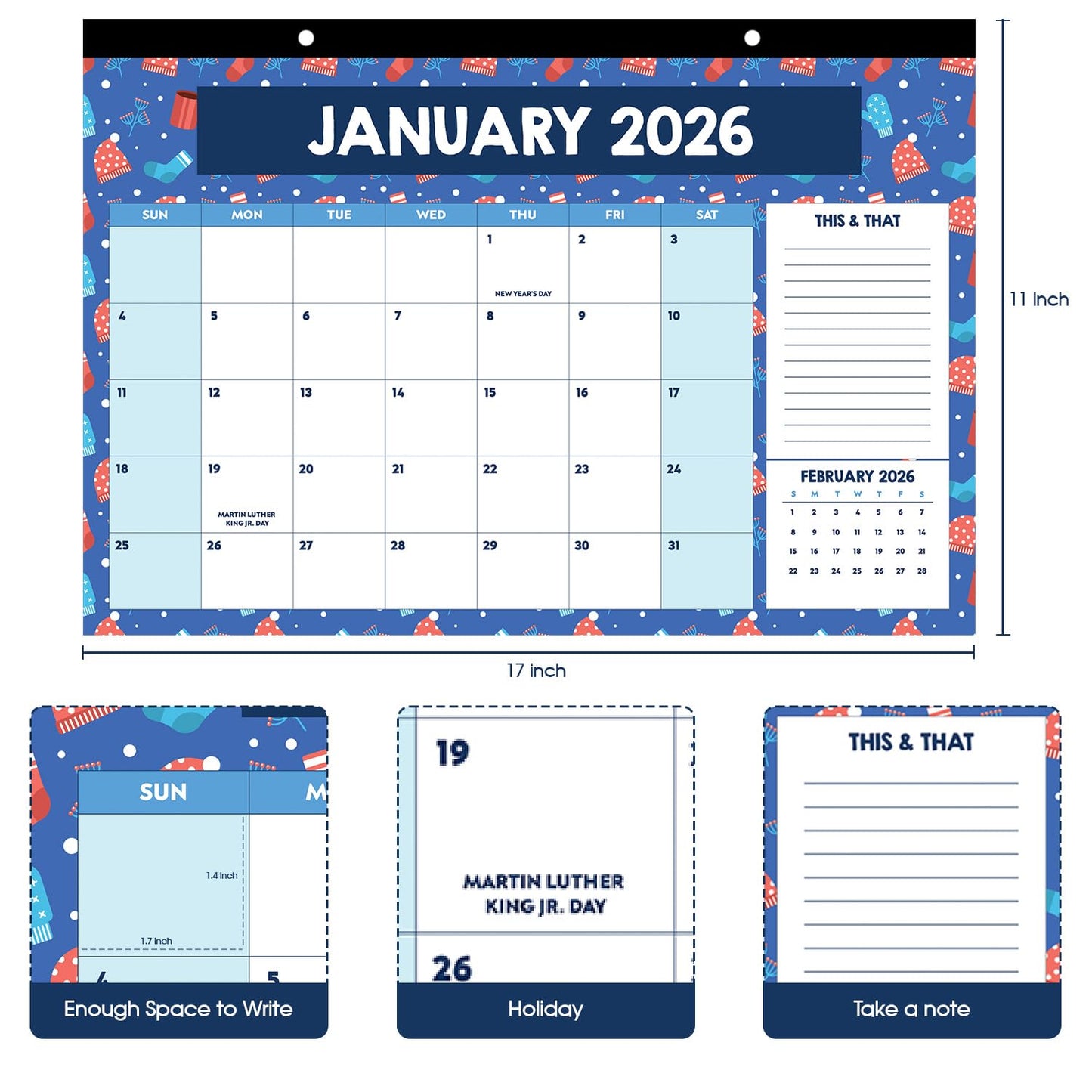 Large Desk Calendar 2026-2027, Teacher Desk Calendars, 18 Months (Jan 2026 - Jun 2027) with Holidays, Home Classroom, Office Decor, Teacher Must Haves, PVC Cover, Round Holes, Tear-off Calendar (Season Calendar)