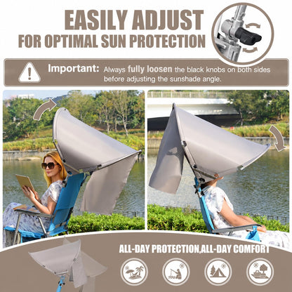 XL Universal Wind-Resistant Chair Umbrella Canopy, Extra Large Foldable UPF 50+ Sun Shade Attachment with Adjustable Clamp, Fits Most Beach, Camping, Lawn, Zero Gravity Chairs, 2 Pack, Patented