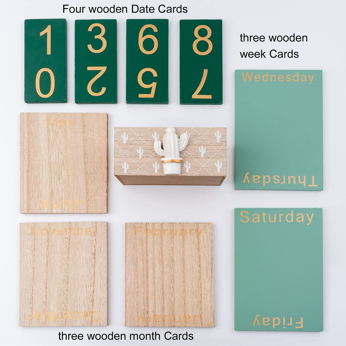 Notakia Perpetual Calendar, Wooden Calendar for Home Office Desk Accessories Vintage Wood Block Calendar(Green)