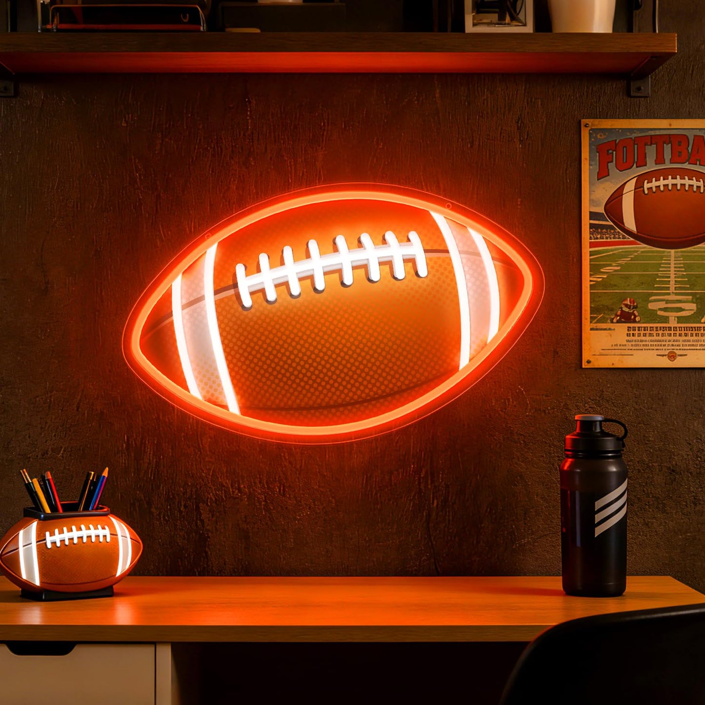 HAJAE Football Neon Sign for Wall Decor, UV Printed Football-Shaped Neon Light, Rugby LED Sign for Man Cave, Bedrooms, Game Room Decor, Gift for Football Sports Fans Teens