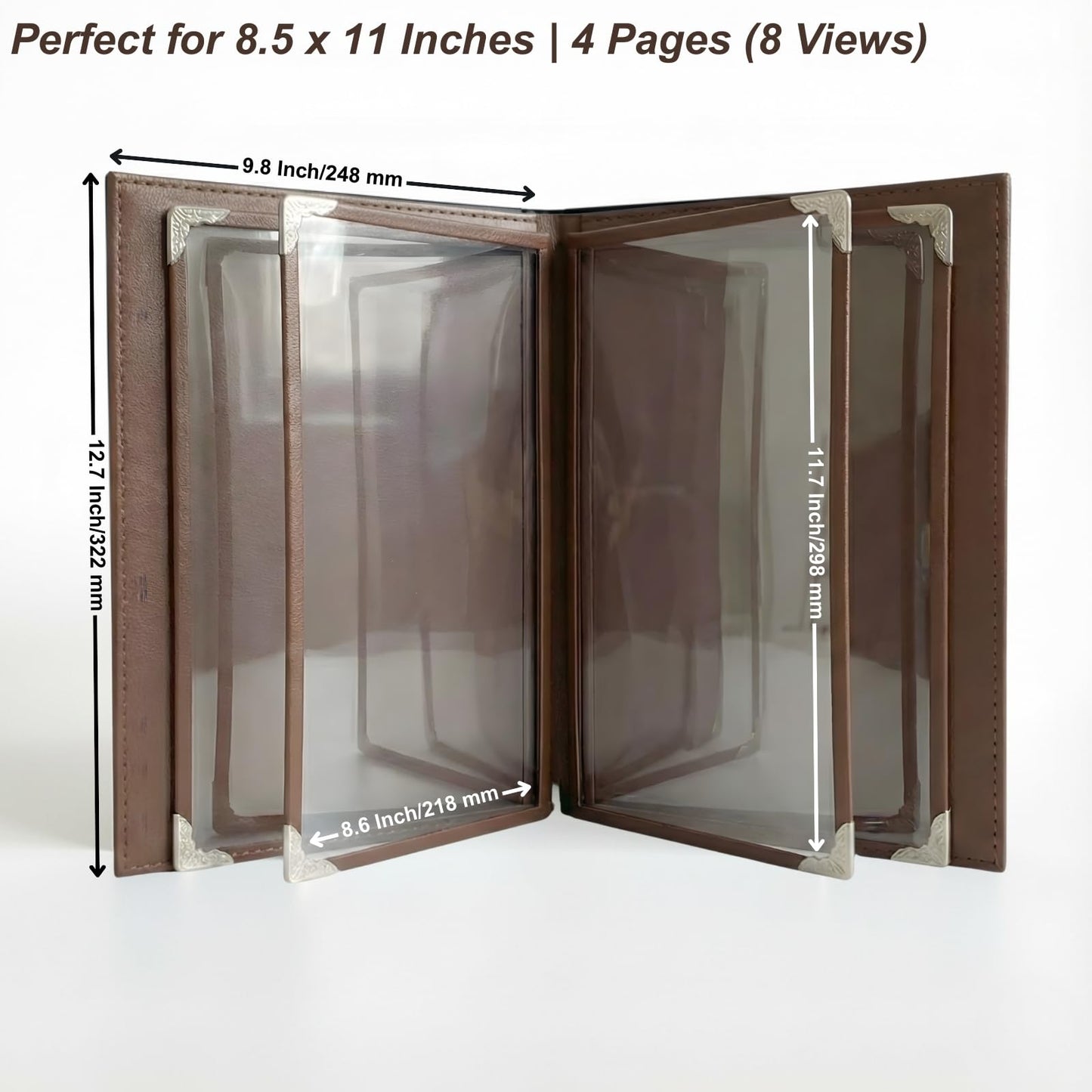 Restaurant Menu Covers 8.5 x 11, 2 Pack Menu Holder – Faux Leather Menu Book with Clear PVC Sleeves, 4 Page 8 View, Waterproof & Durable Menu Book for Restaurant, Bar, Café, Hotel