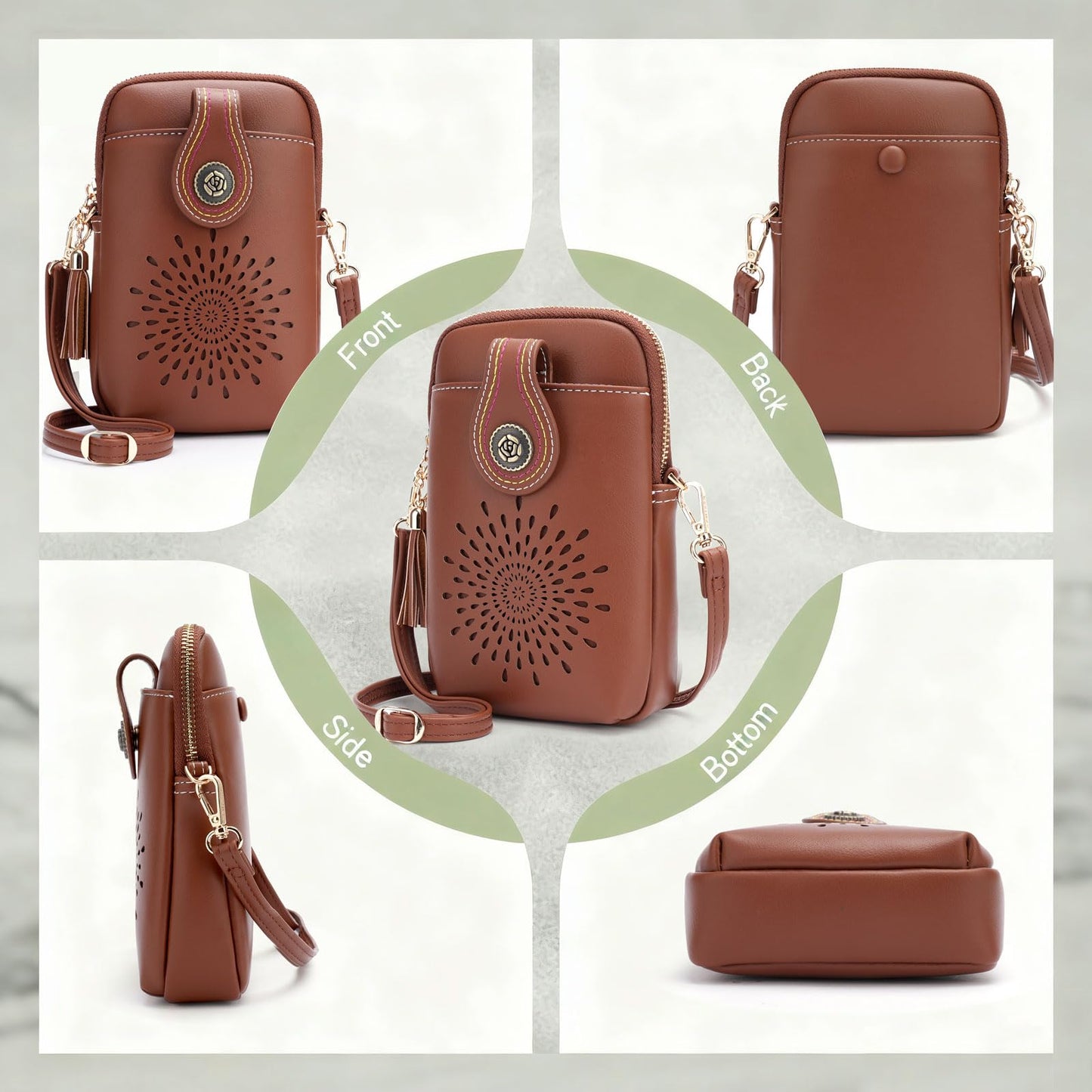 APHISON Small Crossbody Bags for Women, Lightweight Vegan Leather Cell Phone Purse, Cute Purses with Tassels