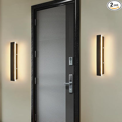 Mikeru 2 Pack Outdoor Wall Light,11.82 Inch 3 Color Wall Sconce（3000/4000/6000K） Front Porch Light, Ip65 Waterproof Black Exterior Wall Light, Exterior Wall Lights for House Courtyard Balcony Porch