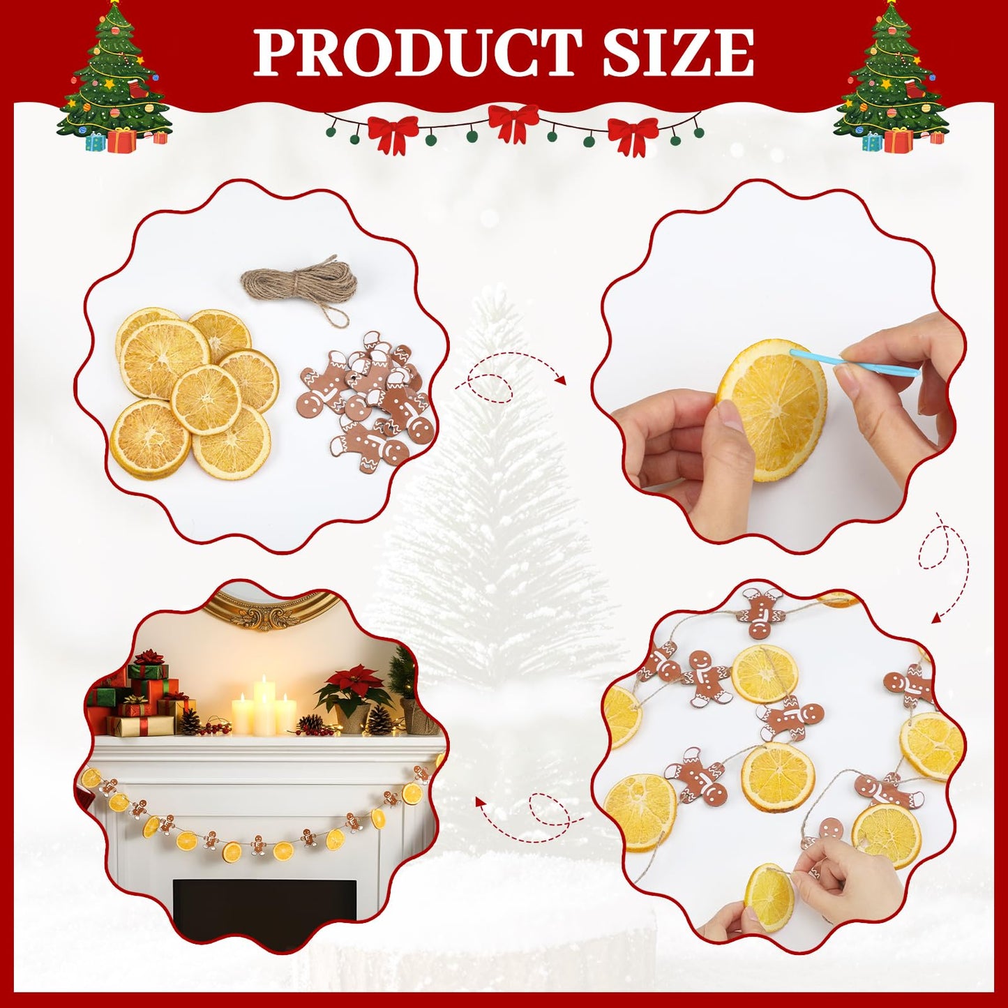 100g Christmas Potpourri Simmer Pot Kit Dried Orange Slices Gingerbread Men Hemp Rope Simmering Potpourri Bowl Filler Room Winter Holiday Natural Non Toxic Home for Xmas Scent Fragrance Decor