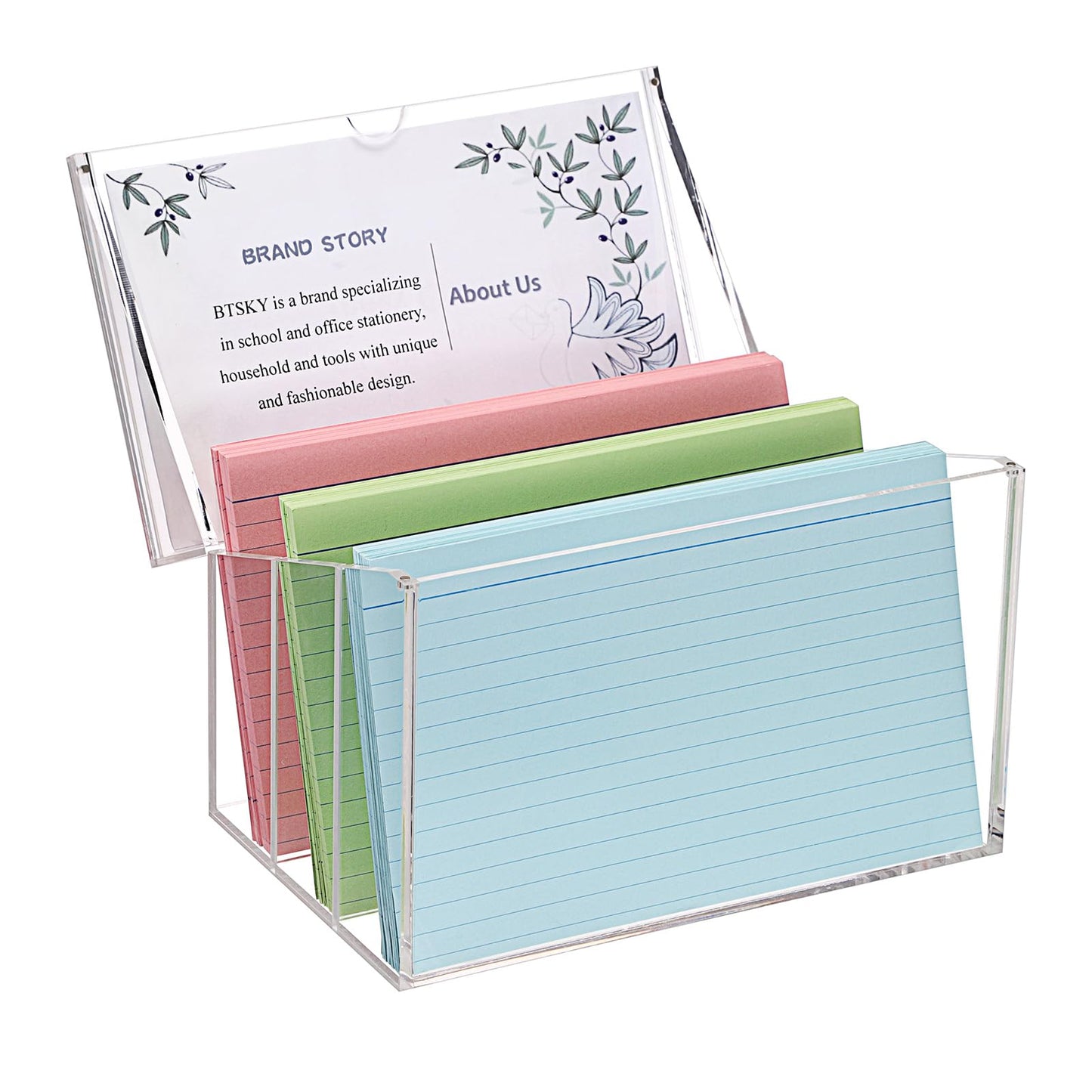 BTSKY Clear Acrylic 5 x 8 inch Index Card Box with Sign Lid & Removable Inserts, Divided 3-Compartment Index Card Holder Notecard Box Photo Storage Organizer for Filling Note Cards,Flashcards, Recipes