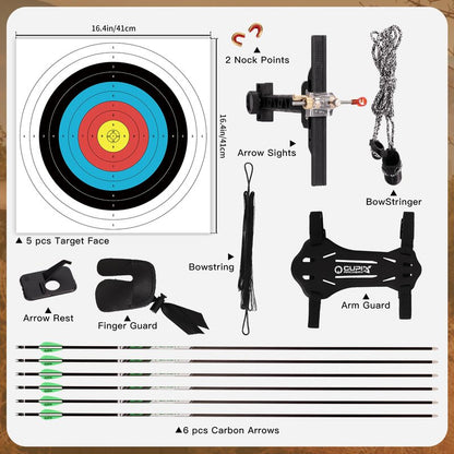 LWANO 66" Recurve Bow and Arrow Set for Youth & Beginner, Archery Beginner Set for Adults, 20/22/24/26/28/30 Inch Wooden Takedown Recurve Bow Package for Training, Practice & Competition - RH Only