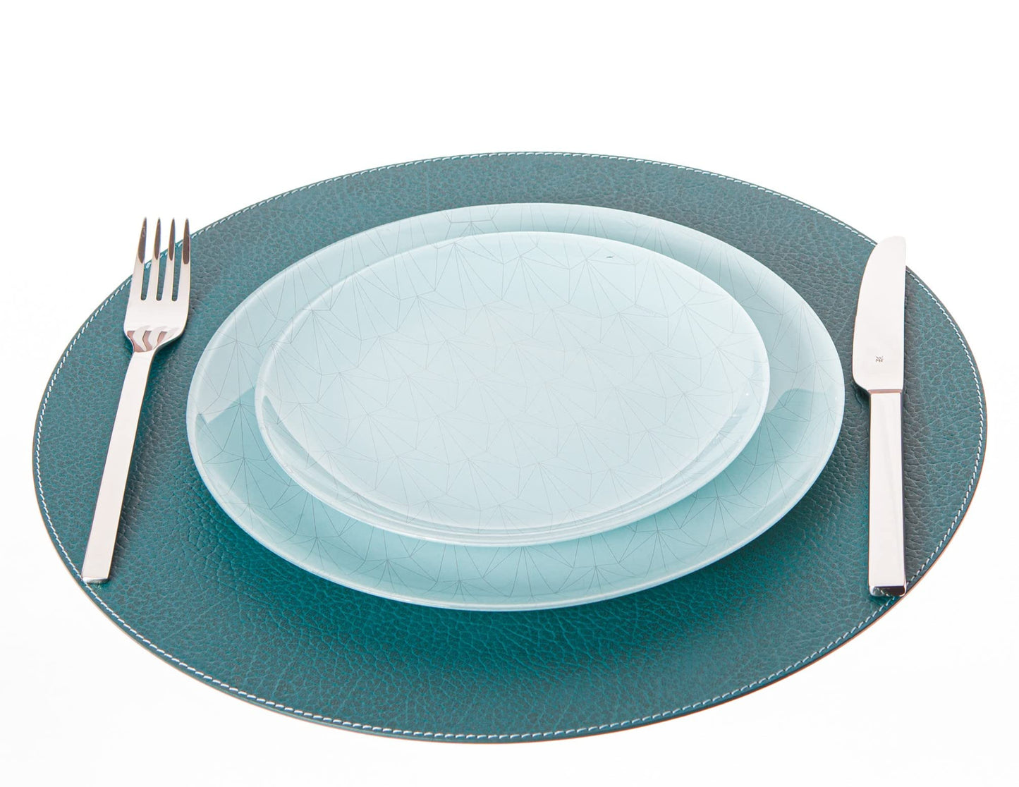 Nikalaz Round Placemats Set (Pack of 4) Recycled Leather Table Mats 15 inches, Kitchen Dining Table Decor by Nikalaz (Petroleum Green)