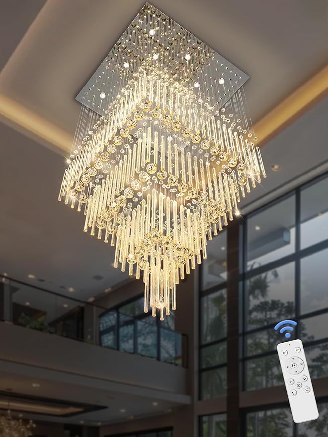 Flashing God D40''X H100'' Large Chandeliers for High Ceilings Crystal Raindrop Chandeliers 5 Tiers Chandelier Big Pendant Light Fixture for Living Room Entry Stairwell Staircase