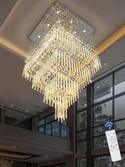 Flashing God D40''X H100'' Large Chandeliers for High Ceilings Crystal Raindrop Chandeliers 5 Tiers Chandelier Big Pendant Light Fixture for Living Room Entry Stairwell Staircase