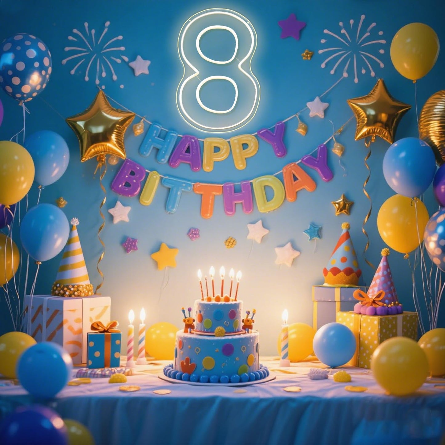 RumonZS Number 8 Light Up LED Neon Sign Backdrop 16.5" Birthday Party Decor Warm White Number One Light Up Sign USB Powered Big Number Sign Light for Birthday Night Light Party Anniversary Wedding