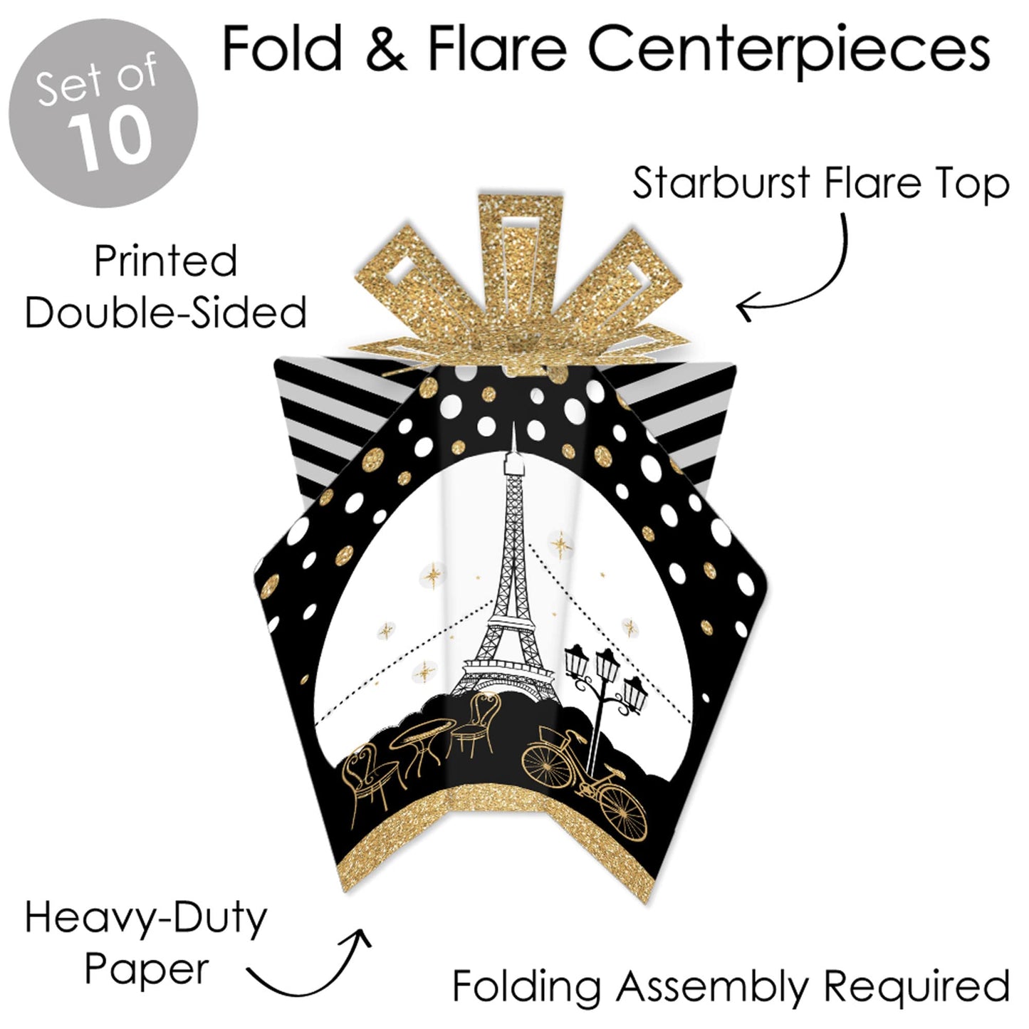 Big Dot of Happiness Stars Over Paris - Table Decorations - Parisian Themed Party Fold and Flare Centerpieces - 10 Count