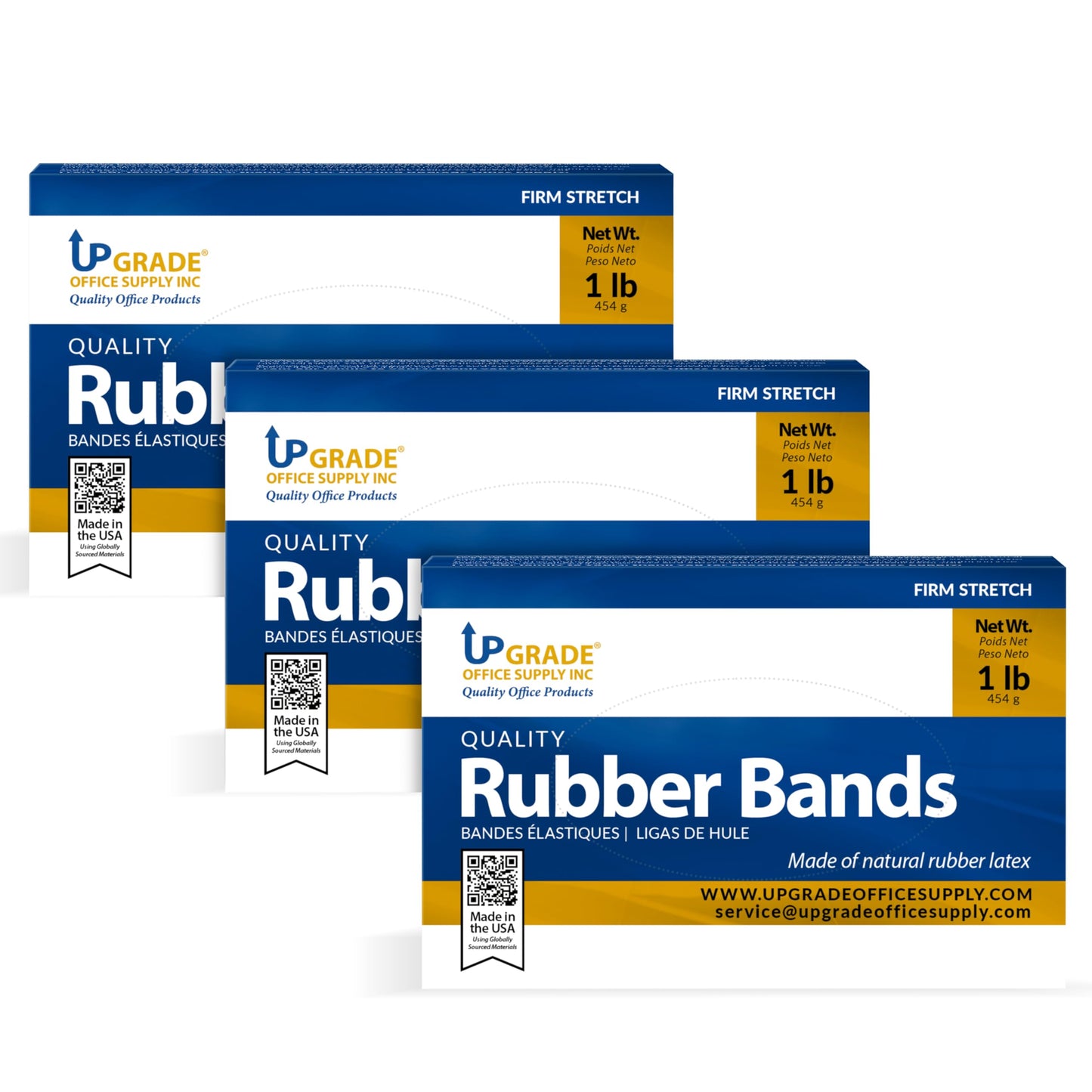 Upgrade Office Supply UPG2264PK3 Rubber Bands, Size #64 (3-1/2 in x 1/4 in), 320 Bands, 1 lb Box, 3 Pack, USA
