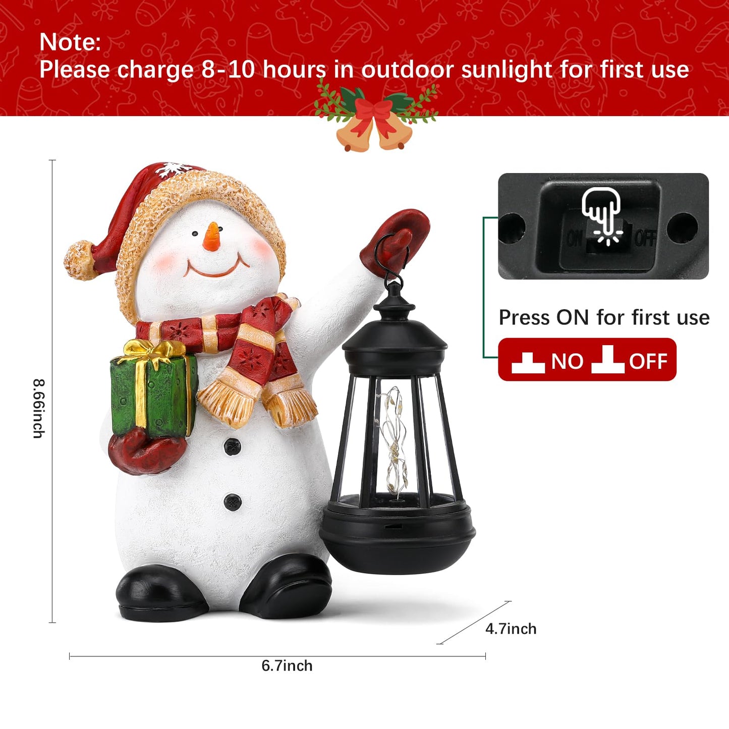 WONDHOME Solar Christmas Snowman Decoration Resin Snowman Outdoor Statue with LED Lantern for Porch Garden Patio Yard Home Decor Christmas Gardening Gifts for Women Mom