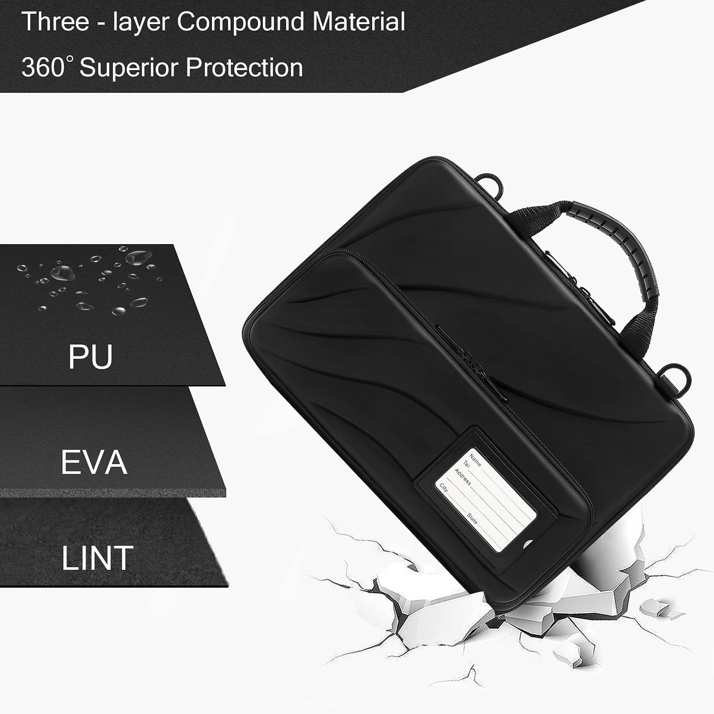 Laptop Case for 13-14 Inch MacBook Pro Air Chromebook HP Lenovo Work-in Notebook Computer Hard Shell Laptop Bag for Men Women with Pouch and Shoulder Strap (13"L x 9"W, Black)
