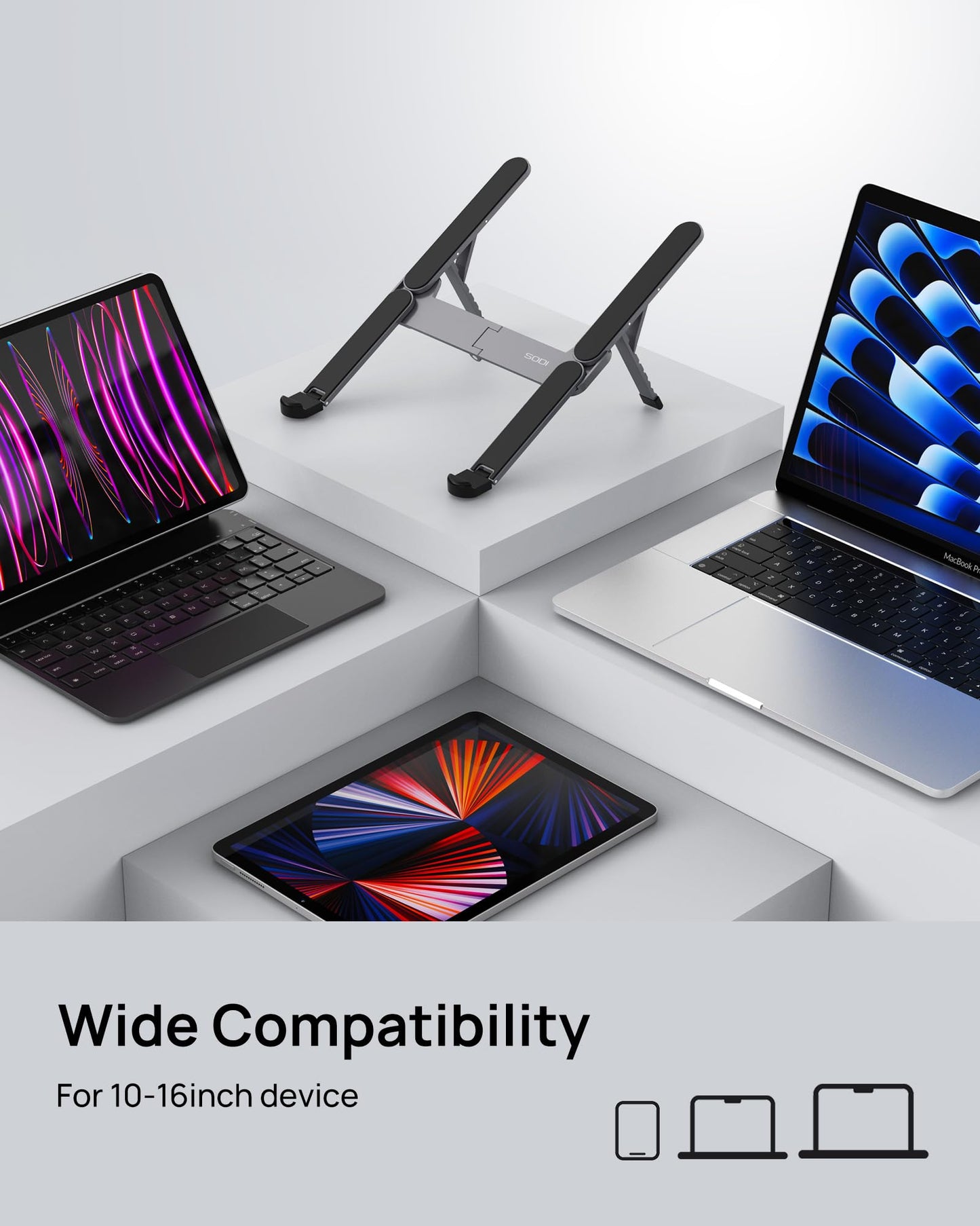 SODI [Ultra Compact] Foldable & Portable Laptop Stand for Desk, Lightweight Tablet Stand for Business Travel, Library, Cafe, 6 Level Height Ergonomic Aluminum Computer Holder for 10-16" Laptops