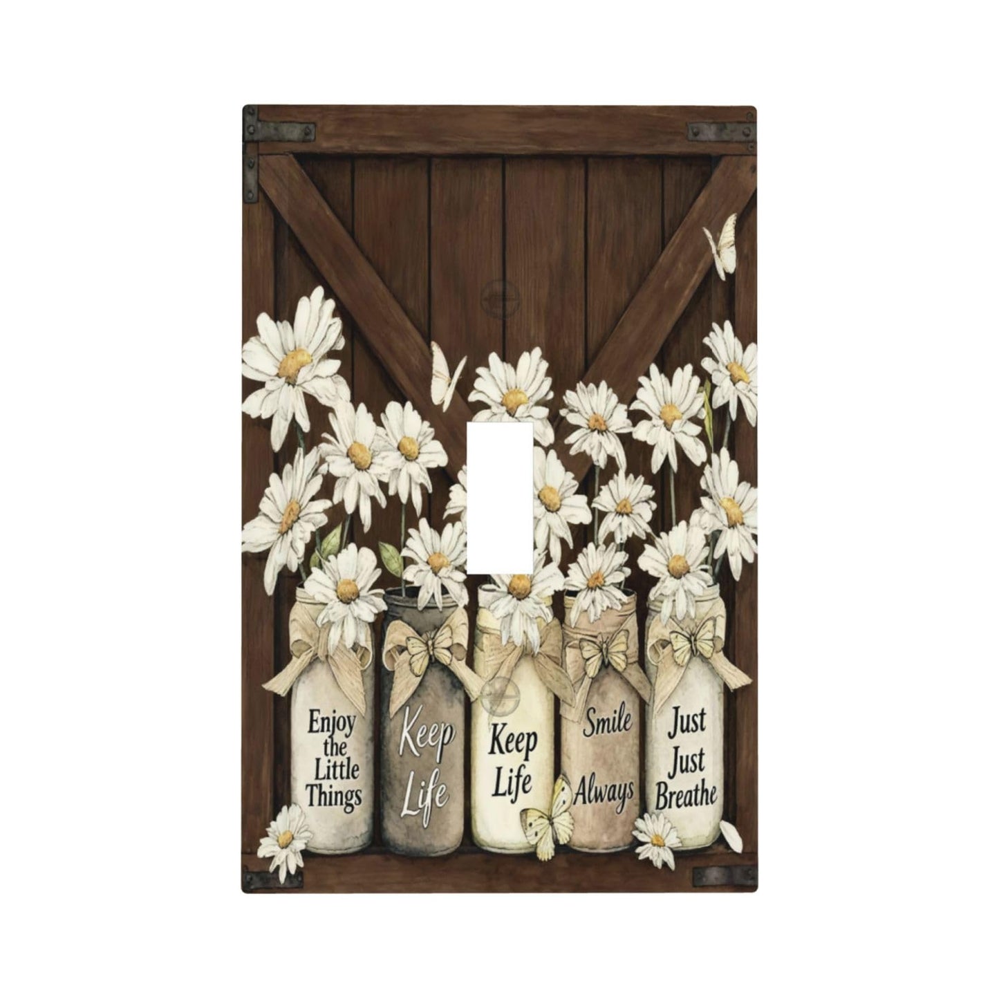 Bvwxzhg Rustic Daisy Light Switch Cover Wall Plate 1 Gang Single Toggle Brown Barn Door Flower Decorative Outlet Covers Electrical Faceplate Switch Plates For Bathroom Kitchen Home
