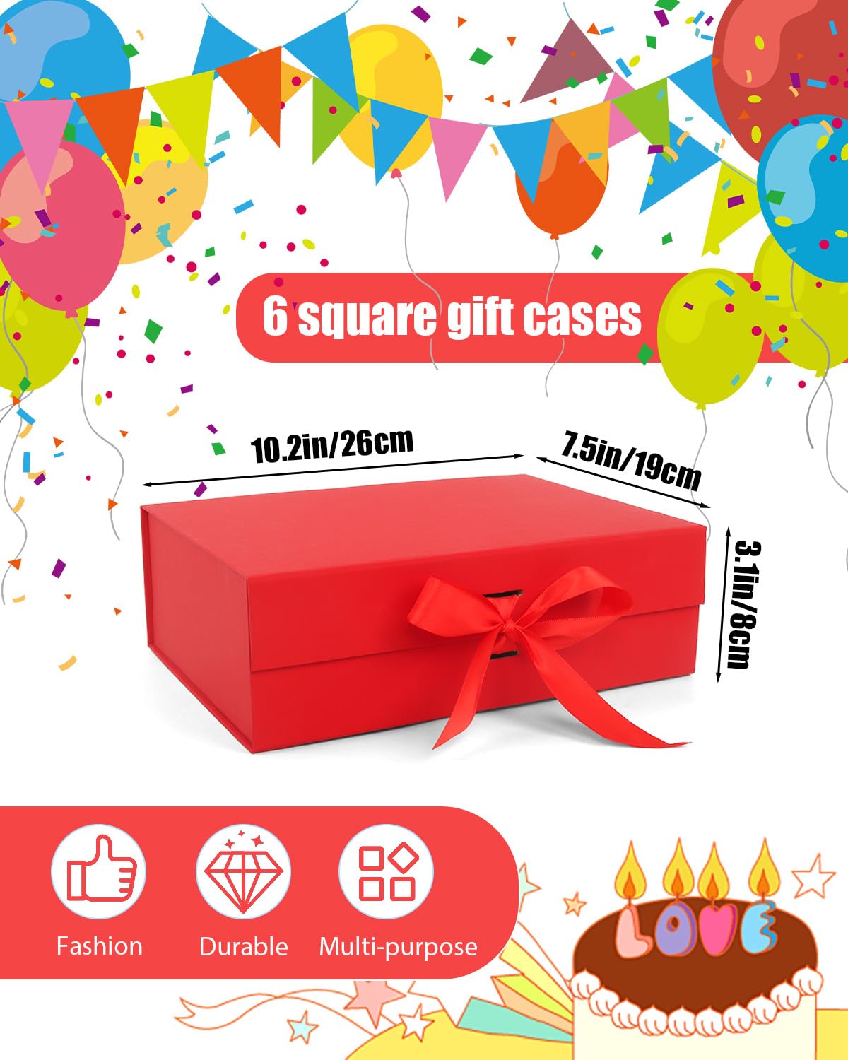 Wuqoioo Gift Boxes With Lids, 6 Pack Magnetic Gift Box Gift Box With Ribbon, Bridesmaid Proposal Box For Birthday Christmas Bridesmaid Wedding, 10.5"X7.5"X3.1" (Red)