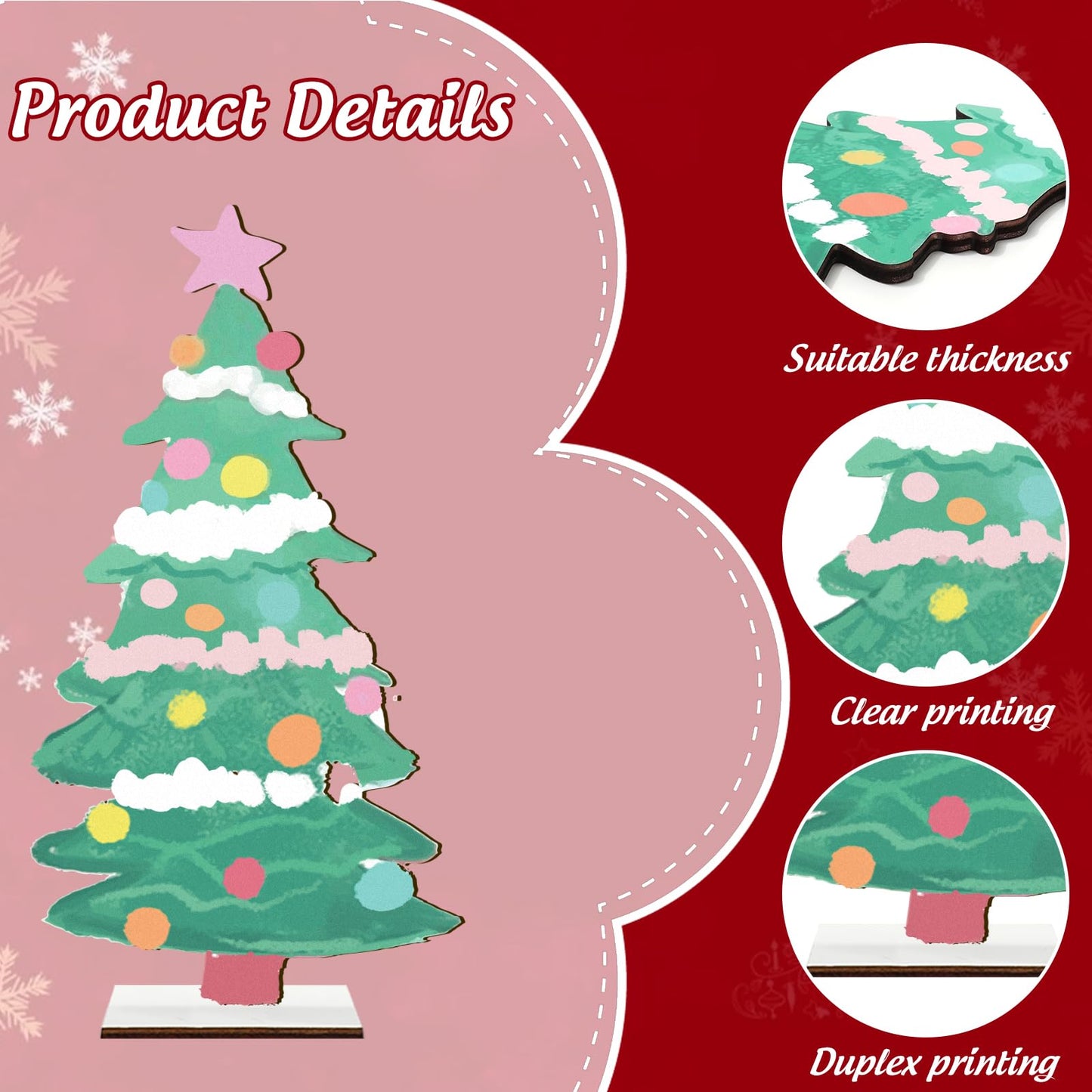 JarThenaAMCS 6 Pcs Christmas Wooden Signs 6 Sizes Christmas Tree Wood Tabletop Signs with Base Desktop Centerpieces for Xmas Home Tiered Tray Table Fireplace Windowsill Party Decor