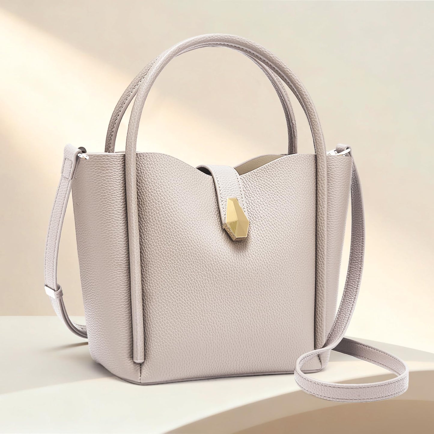 hedexe Leather Bucket Bags for Women: Designer Genuine Leather Tote Shoulder Purse - Fashion Ladies Satchel Handbag (Beige)