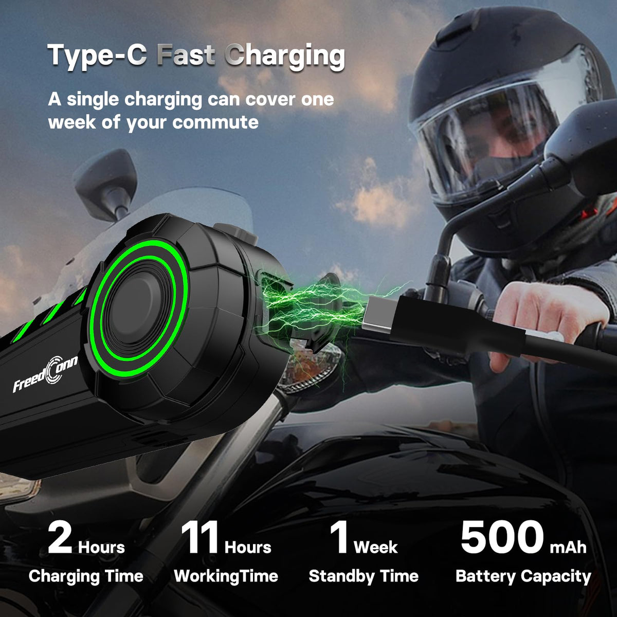 FreedConn Motorcycle Bluetooth Headset KY Bluetooth Helmet Intercom Motorcycle Communication Systems with CVC Noise Cancellation Stereo Music IP65 for Full/Half Face Helmet Basic Single People Use