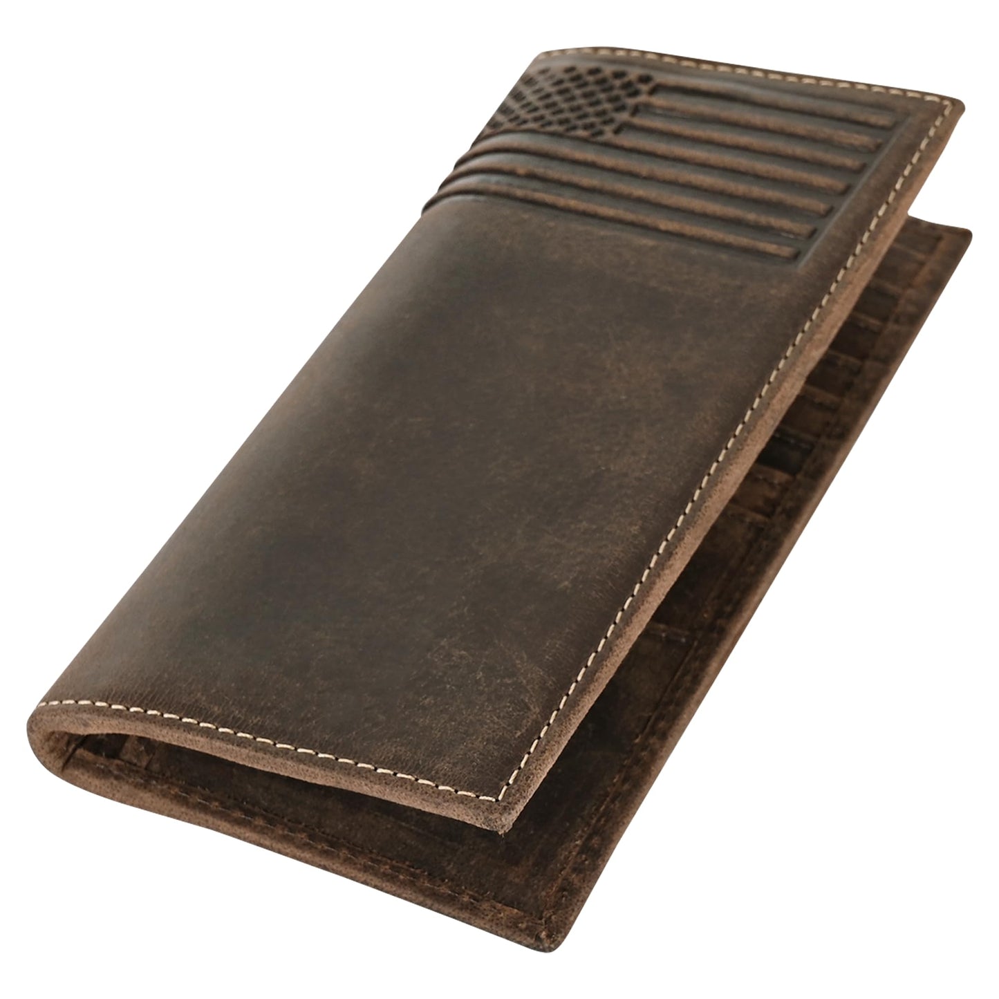 ELIZO Leather Long Wallet for Men Western Wallet Rodeo Mens Wallet Flat Bifold Wallets for Men Biker Billfold Wallet for Men Cowboy Wallet RFID Wallet for Men with Credit Card Holder