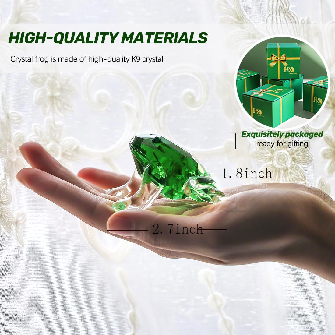 H&D HYALINE & DORA Small Crystal Frog Figurine Collection Paperweight Table Centerpiece Ornament(Green)