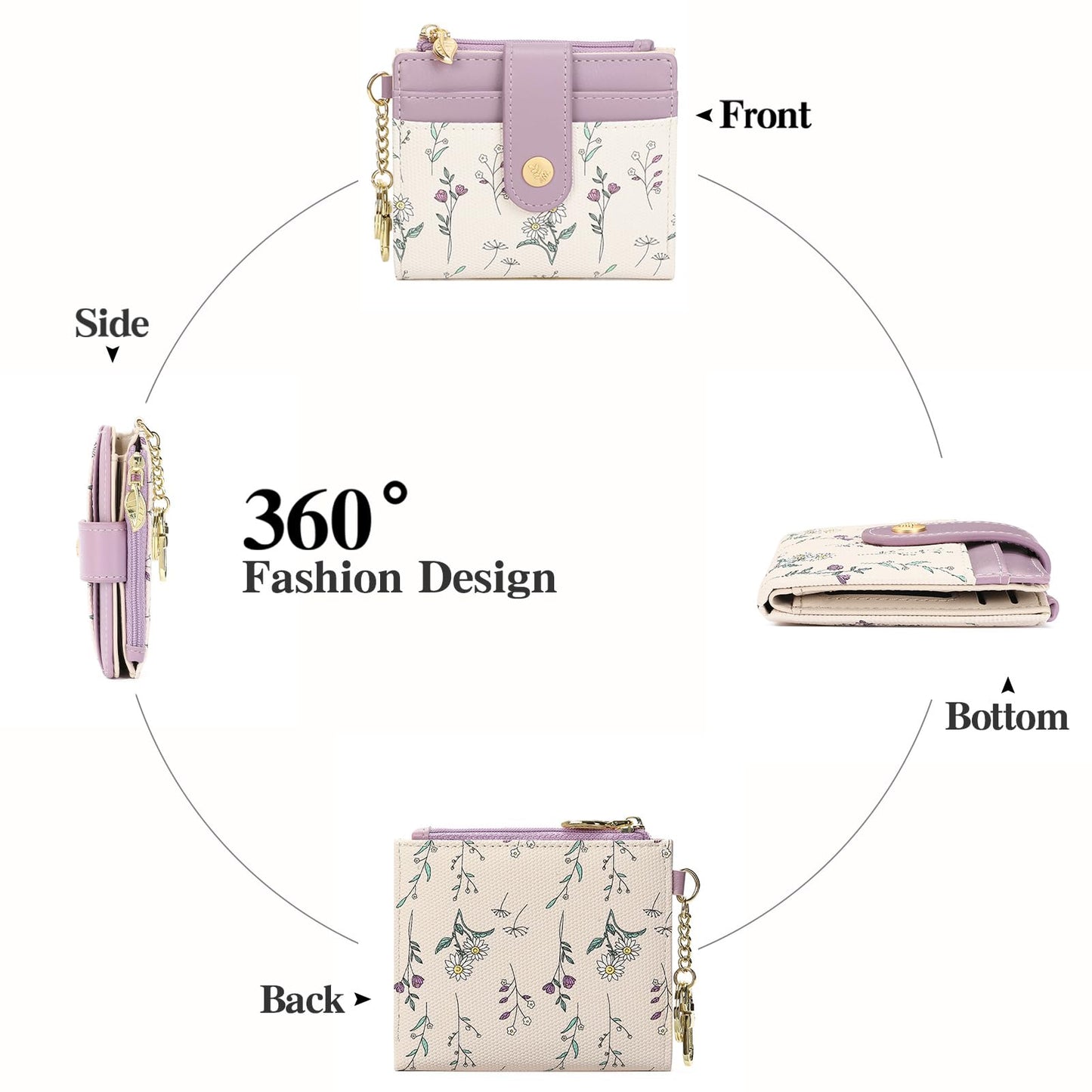 GAEKEAO Small Wallet for Women RFID Blocking Bifold Card Holder Vegan Leather with Zipper Coin Pocket, ID Window, Keychain
