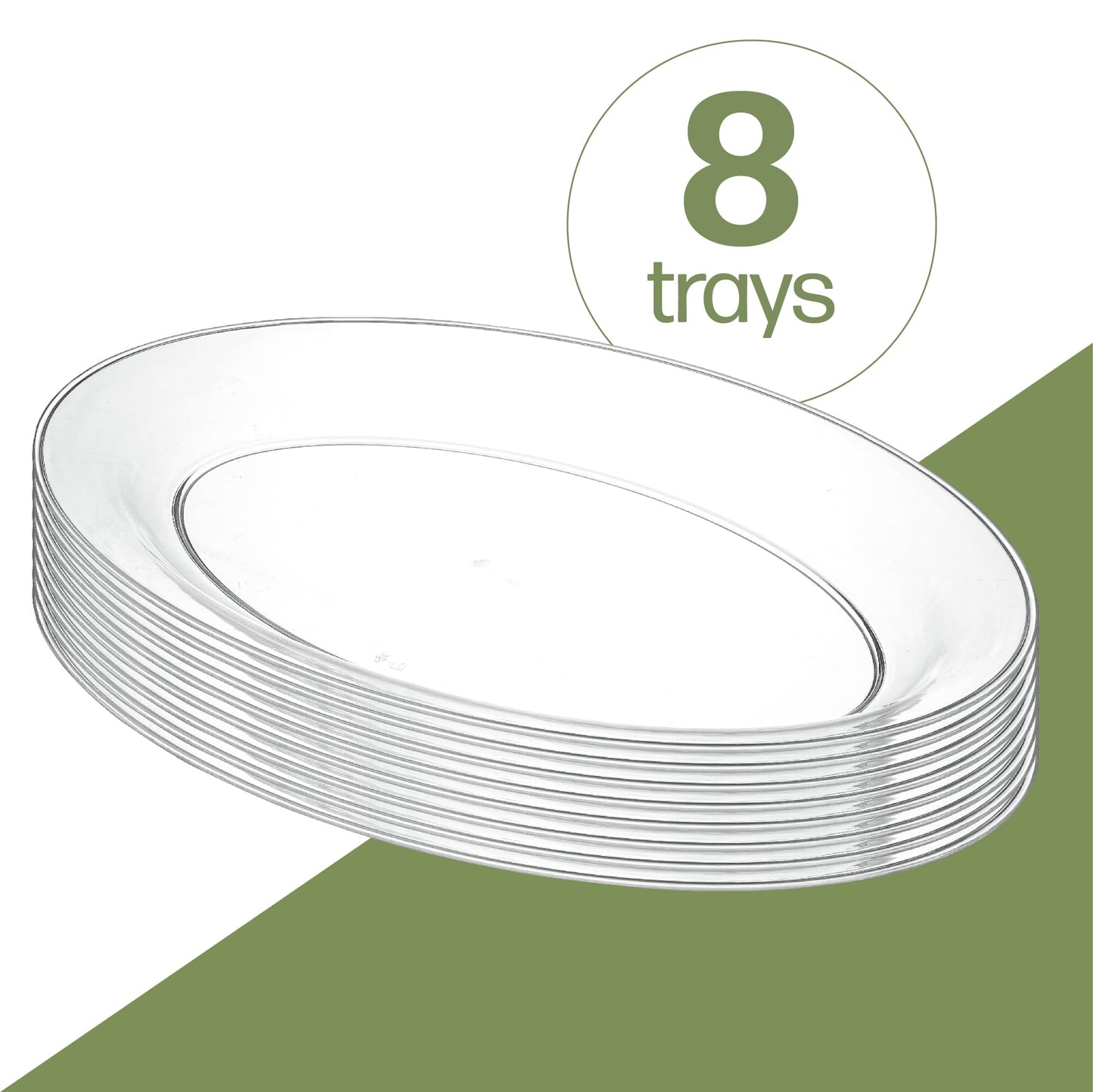 PLASTICPRO Plastic Oval Serving Trays - Serving Platters Oval 11 X 16 Disposable Party Dish Crystal Clear Pack of 8
