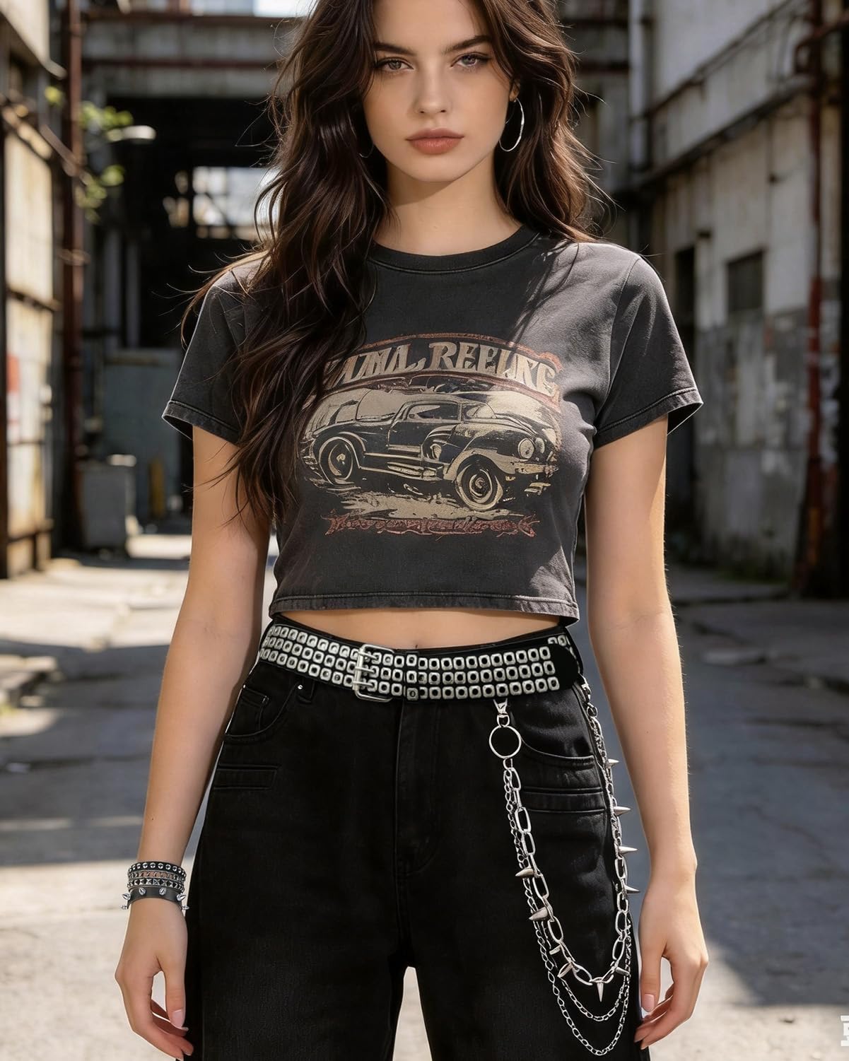 KRLBZER Studded Belt Y2K Spiked Chain and Riveted Leather Punk Goth Belts for Punk Rock Fashion Gothic Style Waistband (4Pcs)