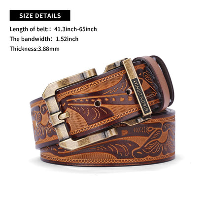 BISON DENIM Men's Genuine Leather Belt, Classic Western Cowboy Dress Belts, Heavy Duty Buckle Jeans Casual Handmade Belt