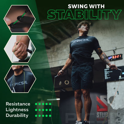 PICSIL Sphinx Rope, 360° Speed Jump Rope with Dual Bearing System, Fast, Lightweight Skipping Rope Made from ABS Plastic, Jump Ropes for Fitness, Boxing, and Conditioning, For All Ages, Black