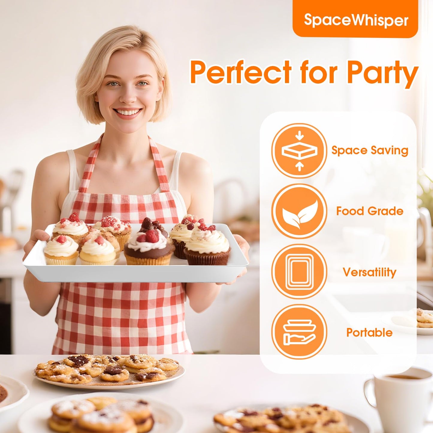SpaceWhisper 3 Pack Serving Tray, White Rectangular Appetizer Platters for Party, Catering, Buffet, Large Reusable Serving Dishes for Snacks, Fruit, Dessert, 3 Size Set 16 * 11", 14 * 9", 12 * 7"