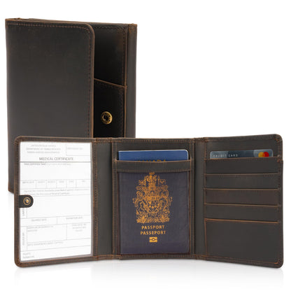 Polare Full Grain Leather Pilot Wallet Passport Holder RFID Blocking Trifold Wallet for Men Travel Cover Document Organizer for Aviation Professionals