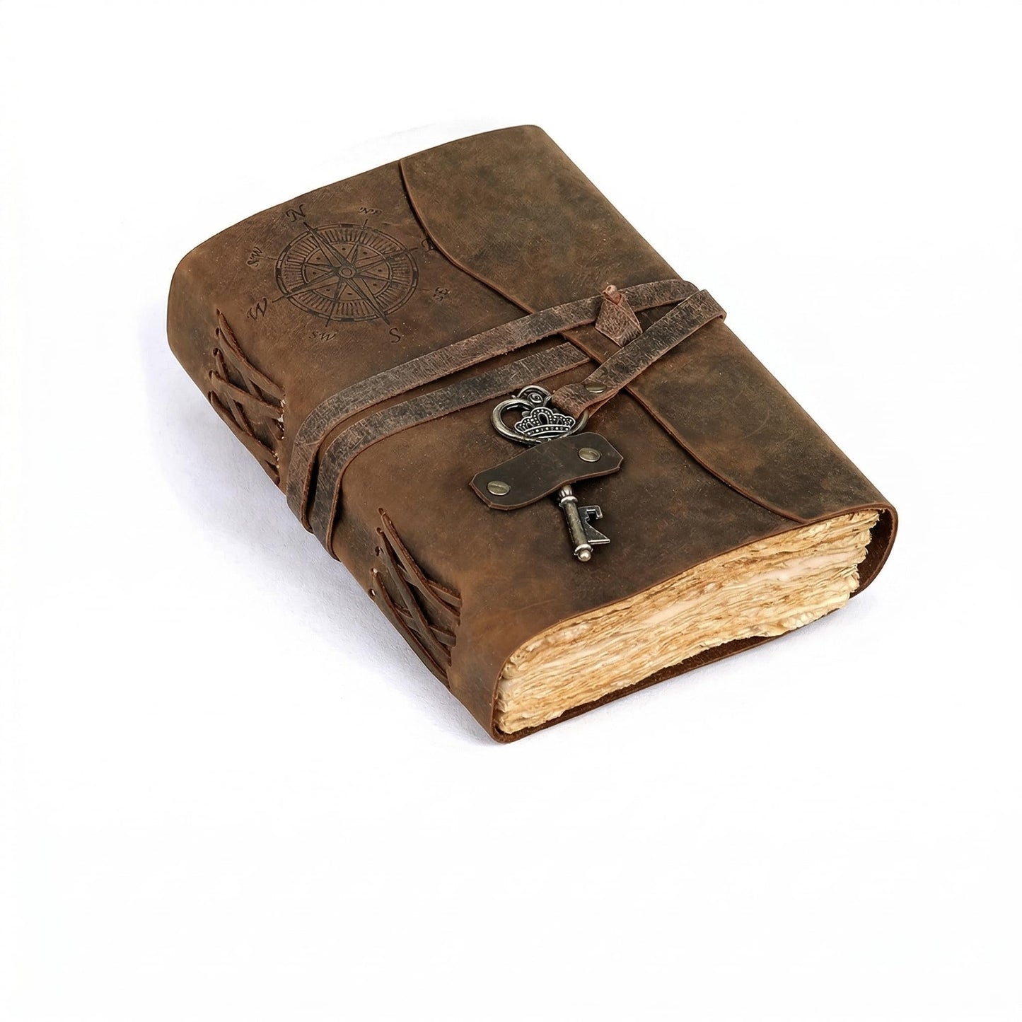 cuero Compass Vintage Leather Journal Antique Handmade Bound Journal with Deckle Edge Paper Diary Leather Sketchbook Drawing Journal Notebook Great Gift Men & Women (6X8 Inch)