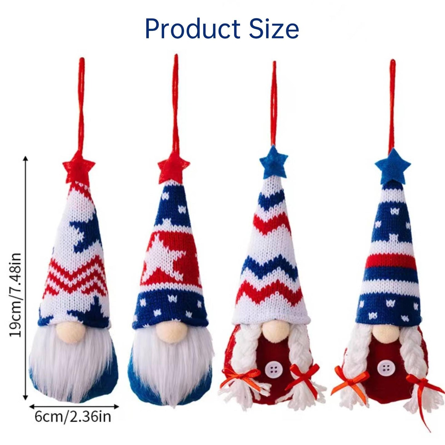 4th of July Decorations-Independence Day Hanging Gnomes USA 250th Anniversary Patriotic Gnomes Ornaments,4Pcs Memorial Patriotic Tree Decor Red White Blue Hanging Ornaments for Independence Day