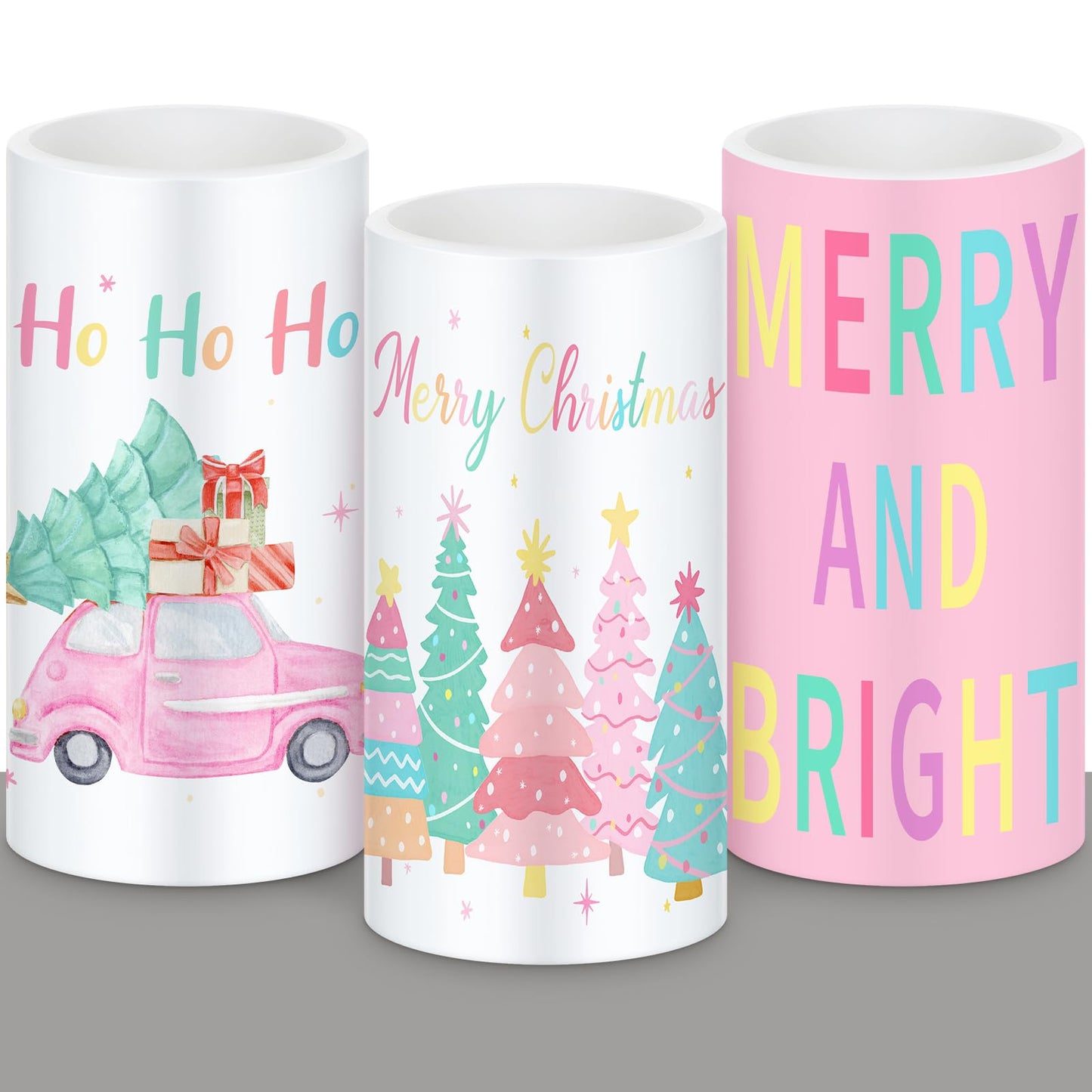 Retisee 3 Pcs Pastel Christmas Flameless Candles Pink Christmas Battery Operated LED Candles with Remote Pastel Candy Xmas Decorations Centerpiece for Holiday Bedroom Living Room Xmas Home Decor